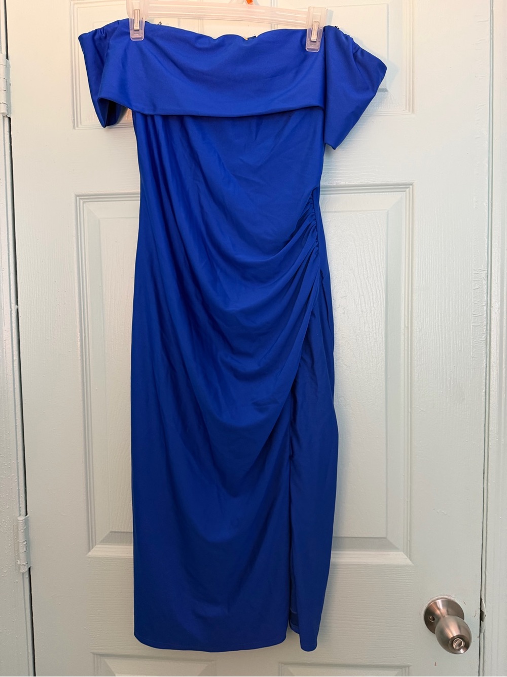 Strapless Royal Blue Ruched Evening Dress